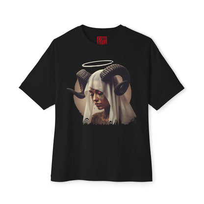 Mystical Ram Graphic Tee, Unisex Oversized Boxy Tee, Statement T-Shirt, Boho Chic Shirt, Art-Inspired Fashion, Comfortable Everyday Wear