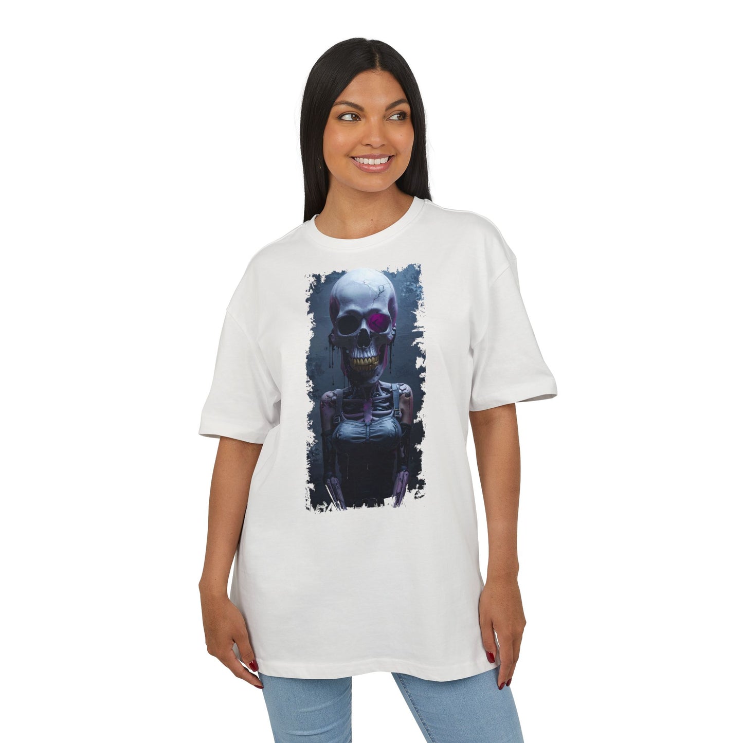 Unisex Heavy Oversize Tee with Skeleton Graphic, Spooky Halloween T-shirt, Casual Graphic Tee, Skeleton Art Shirt, Unisex Halloween Apparel
