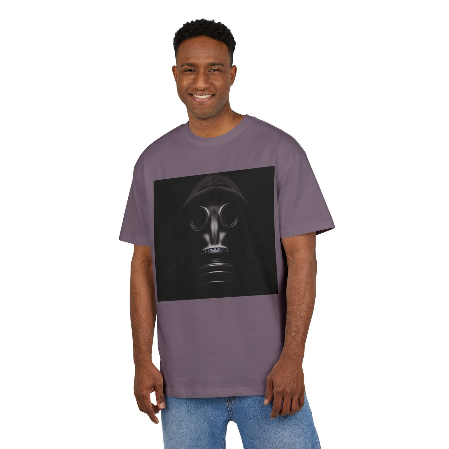 Unisex Heavy Oversize Tee with Bold Gas Mask Design, Streetwear, Artistic Tee, Gift for Trendsetters, Casual Wear, Grunge Fashion
