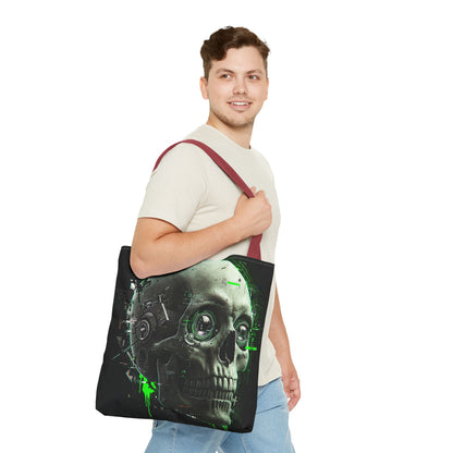 Futuristic Skull Tote Bag, Eco-Friendly Shopping Bag, Graphic Tote, Halloween Gift, Unique Art Bag, Stylish Carryall, Gift for Nerds