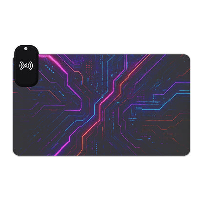LED Gaming Mouse Pad with Wireless Charging - Futuristic Tech Design, Gamer Accessories, Desk Decor, Birthday Gifts, Game Night Essentials