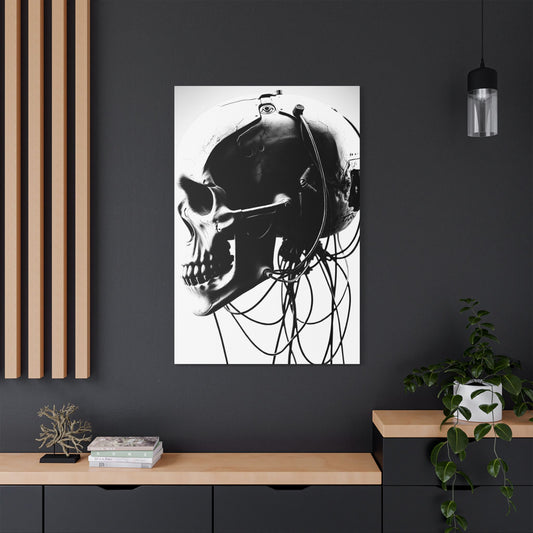 Gothic Skull Canvas Art, Black and White Stretched Wall Decor, Edgy Home Aesthetic, Perfect for Halloween and Punk Lovers