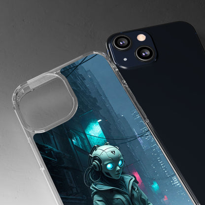 Futuristic Clear Phone Case with Neon City Design