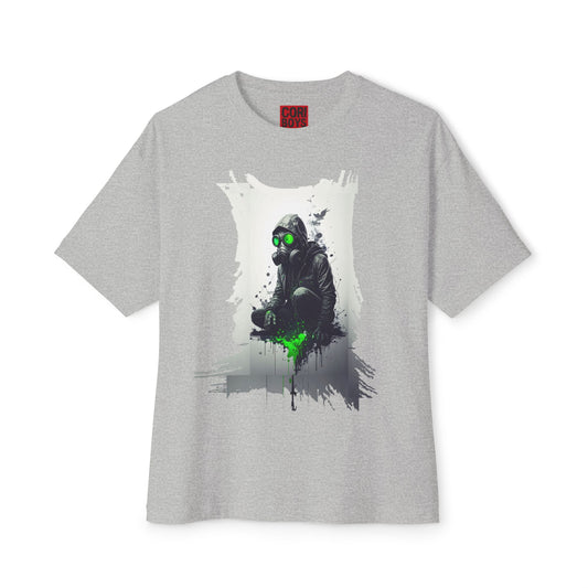 Unisex Oversized Boxy Tee with Unique Green Gas Mask Design, Graphic Tee, Streetwear Fashion, Gift for Gamers, Casual Style
