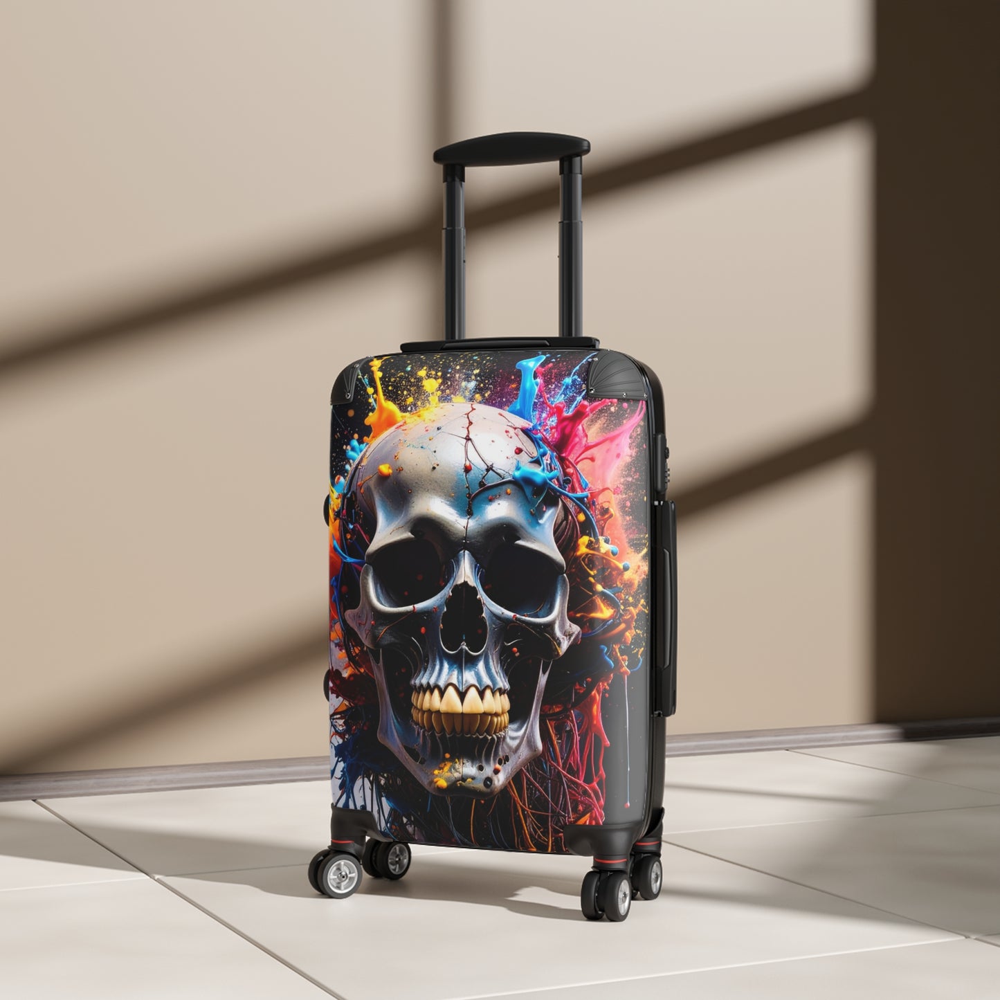 Skull Art Suitcase - Travel Case for Adventurers, Unique Luggage, Gift for Goths, Curated Travel Gear, Eye-Catching Baggage