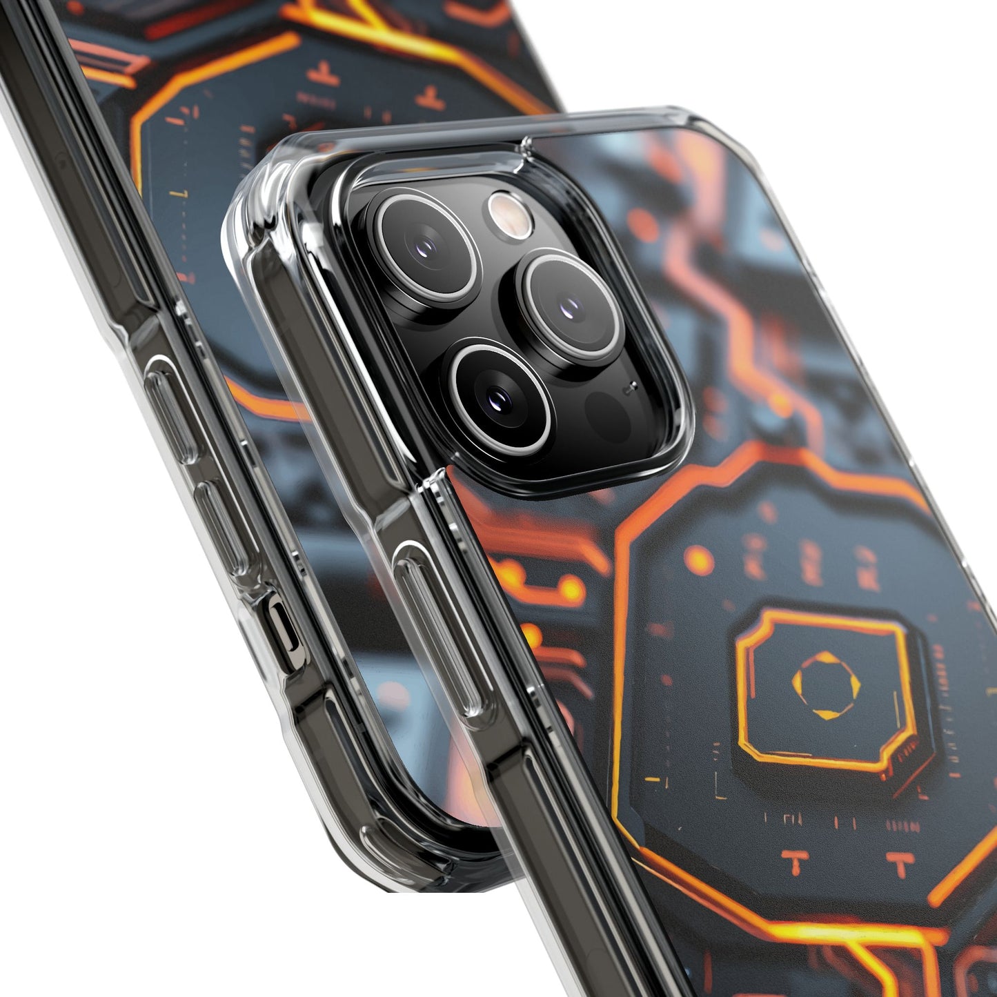 Futuristic Magnetic Phone Case, Clear Impact Case, Stylish Tech Accessory, Gifts for Tech Enthusiasts, Unique Phone Cover