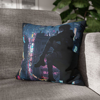 Anime-Inspired Urban Pillowcase, Cozy Home Decor, Nerdy Gift, Bedroom Accent, Cyberpunk Decor, Manga Lover Gift