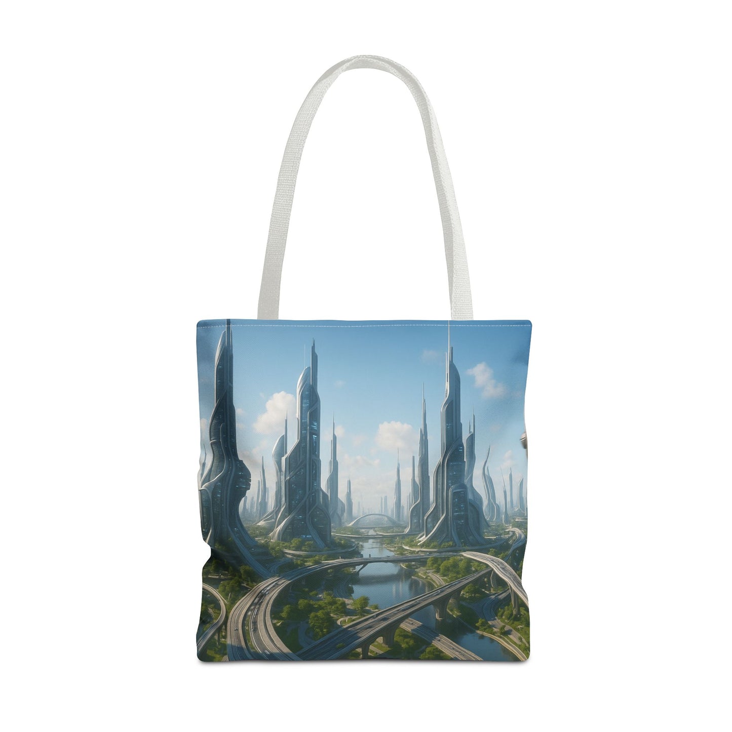 Futuristic Cityscape Tote Bag, Eco-Friendly Bag, Art Print Tote, Unique Shoulder Bag, Travel Tote, Stylish Shopping Bag, Gift for Her