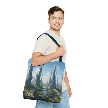 Futuristic Cityscape Tote Bag, Eco-Friendly Bag, Art Print Tote, Unique Shoulder Bag, Travel Tote, Stylish Shopping Bag, Gift for Her