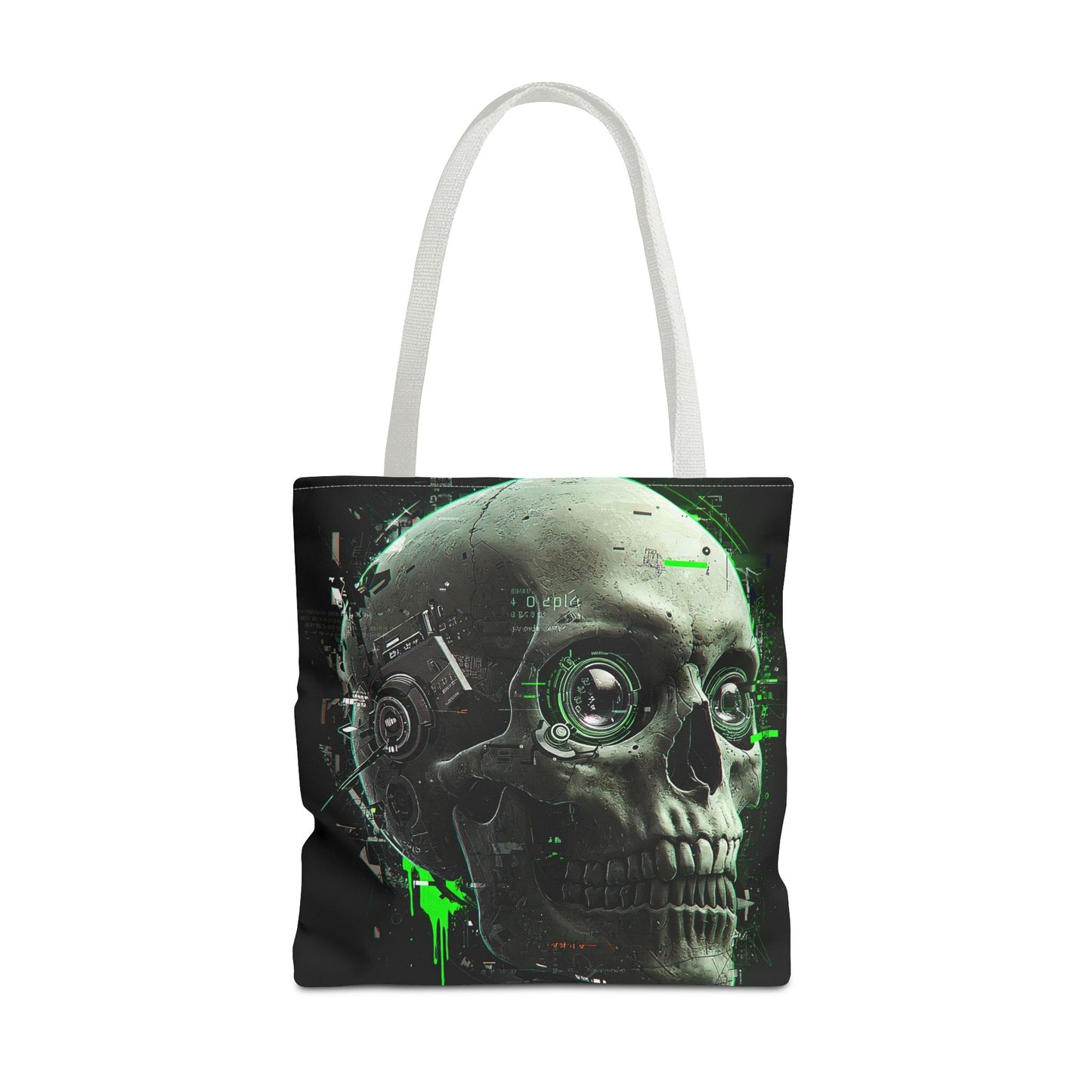 Futuristic Skull Tote Bag, Eco-Friendly Shopping Bag, Graphic Tote, Halloween Gift, Unique Art Bag, Stylish Carryall, Gift for Nerds