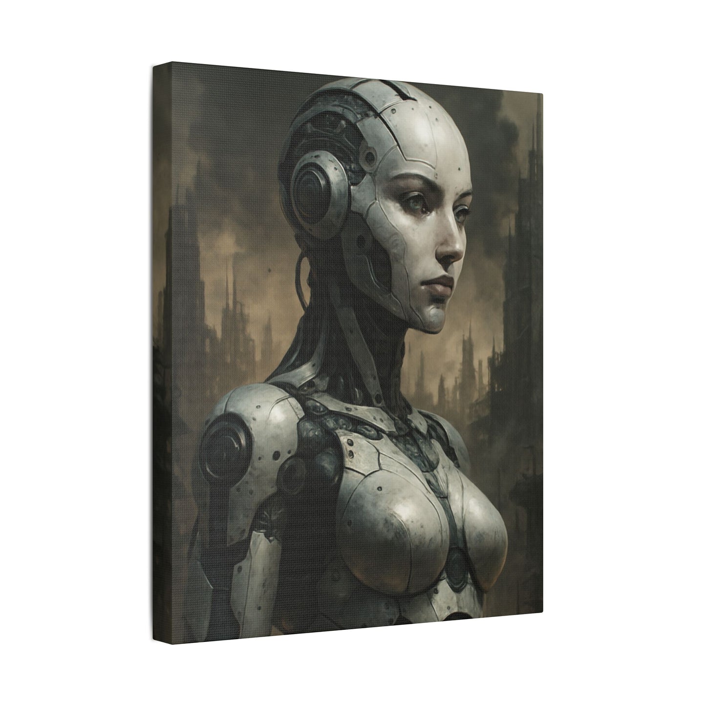Futuristic Robot Canvas Art, Stretched Painting, Wall Decor for Tech Lovers, Sci-Fi Home Office, Unique Gift Idea, AI Artwork