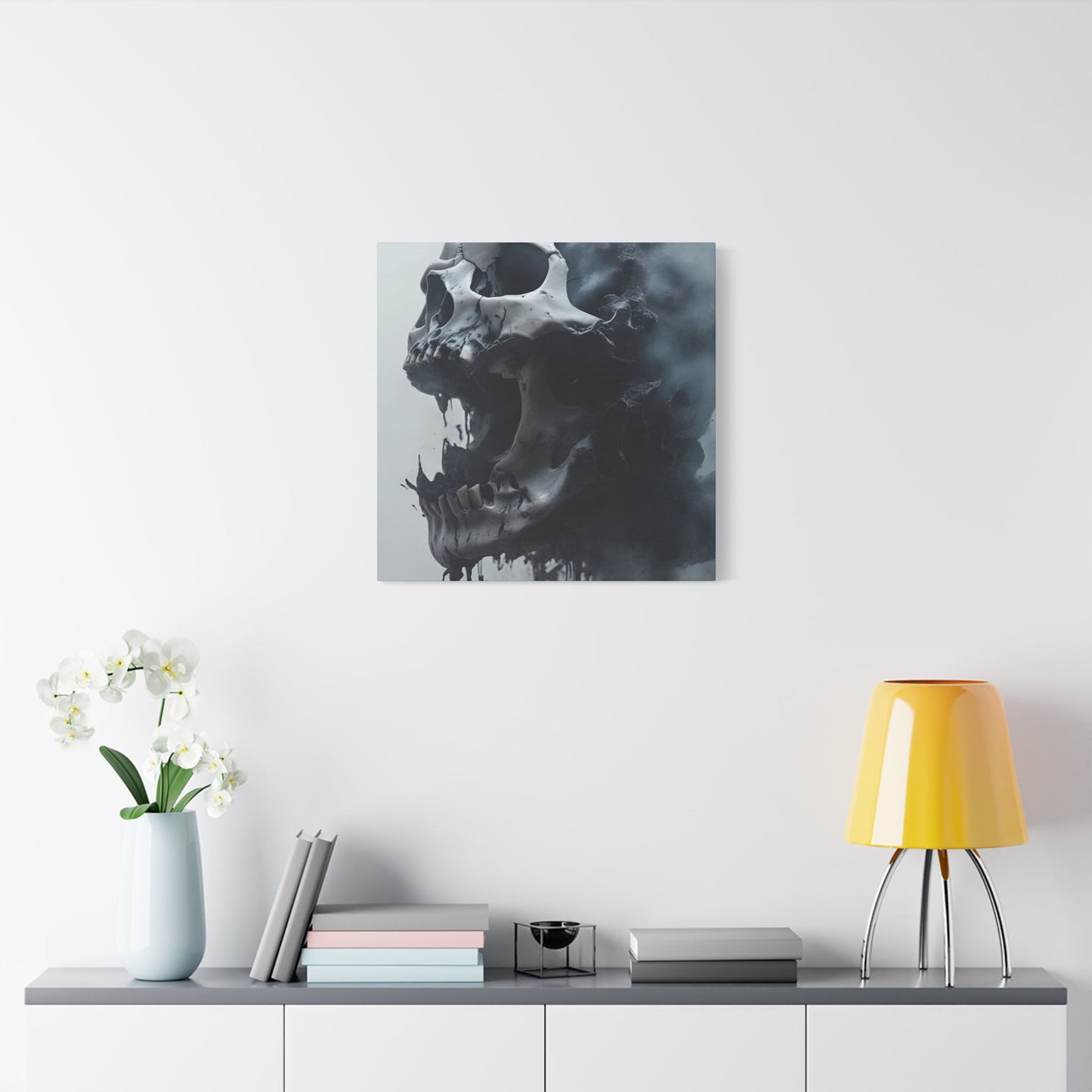 Skull Wall Art Canvas, Gothic Home Decor, Edgy Artwork for Halloween, Unique Gift for Him, Quirky Office Decor, Statement Piece