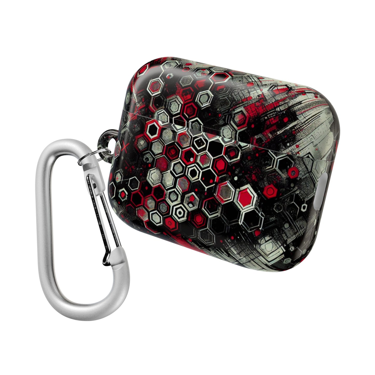 Hexagonal Red & Black AirPod Case | Trendy Tech Accessory, Unique Gifts for Music Lovers, Stylish Earbud Protection