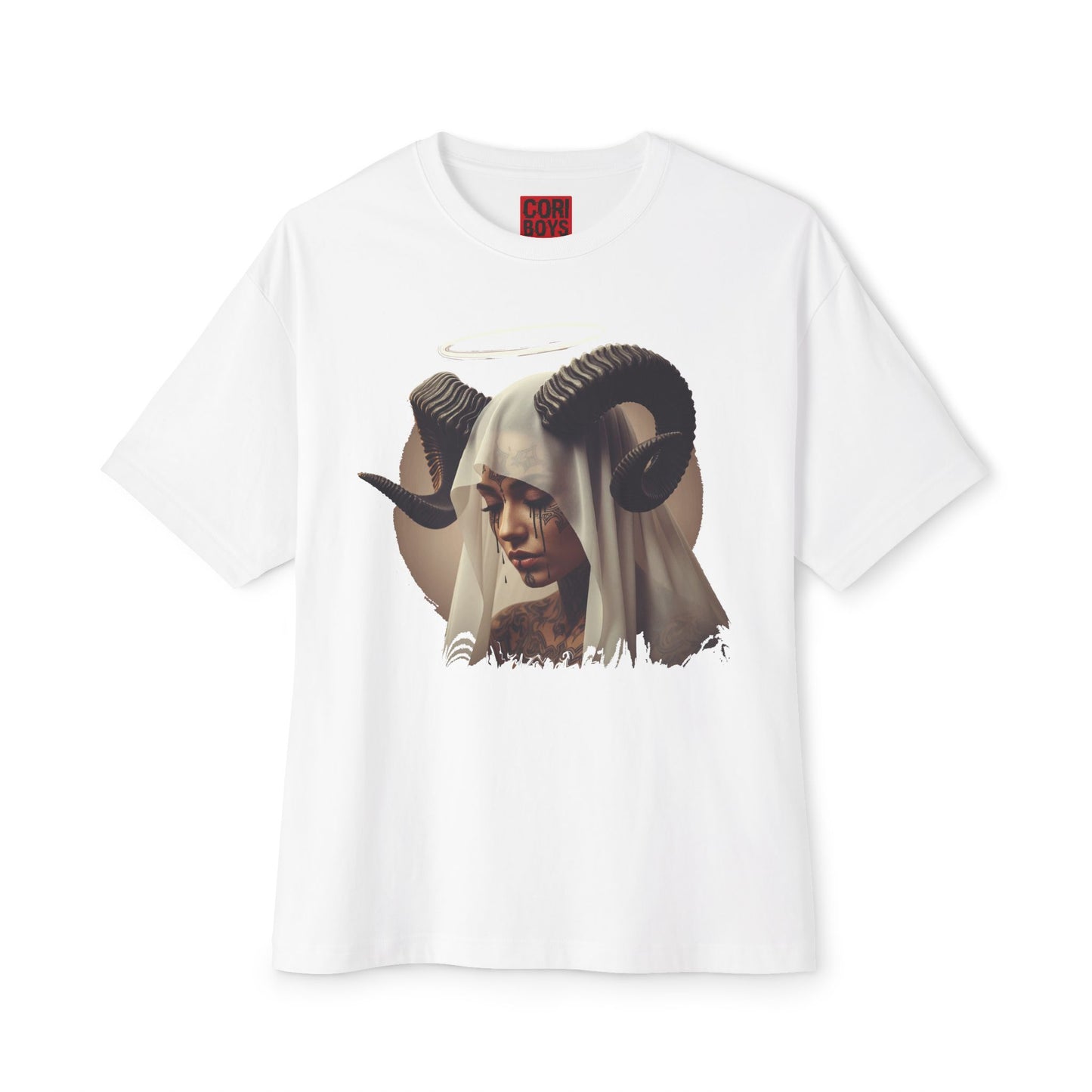Mystical Ram Graphic Tee, Unisex Oversized Boxy Tee, Statement T-Shirt, Boho Chic Shirt, Art-Inspired Fashion, Comfortable Everyday Wear