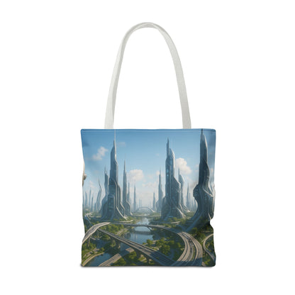 Futuristic Cityscape Tote Bag, Eco-Friendly Bag, Art Print Tote, Unique Shoulder Bag, Travel Tote, Stylish Shopping Bag, Gift for Her