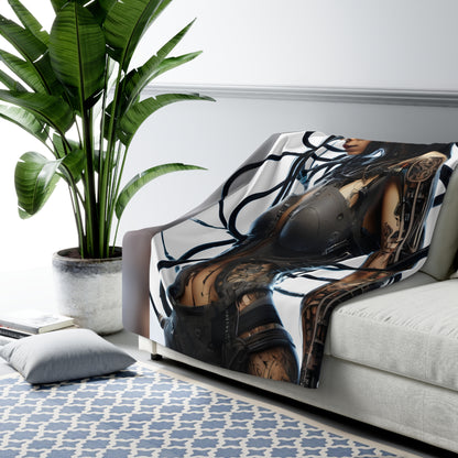 Sherpa Fleece Blanket with Futuristic Cyber Design