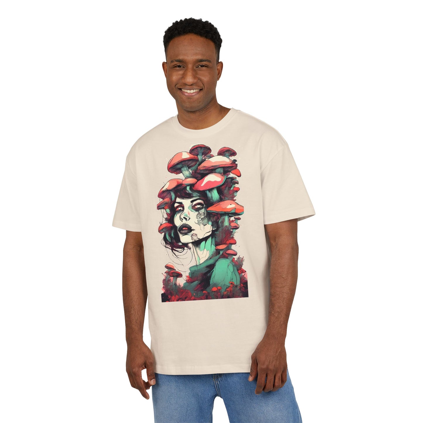 Mushroom Woman Oversized Tee, Bohemian Graphic T-Shirt, Unique Art Tee, Festival Wear, Streetwear Style Top