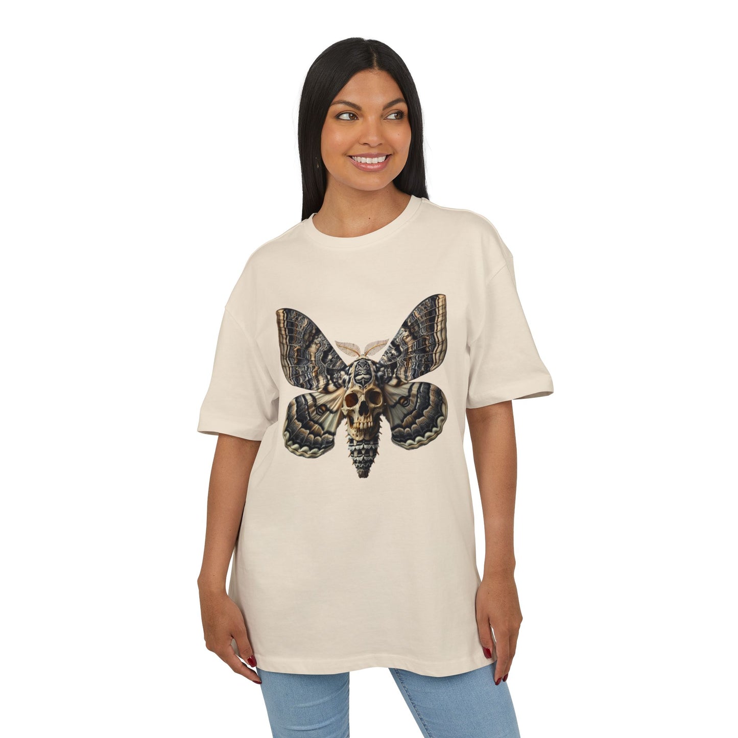 Unisex Oversize Tee with Skull Moth Design - Edgy Graphic Shirt