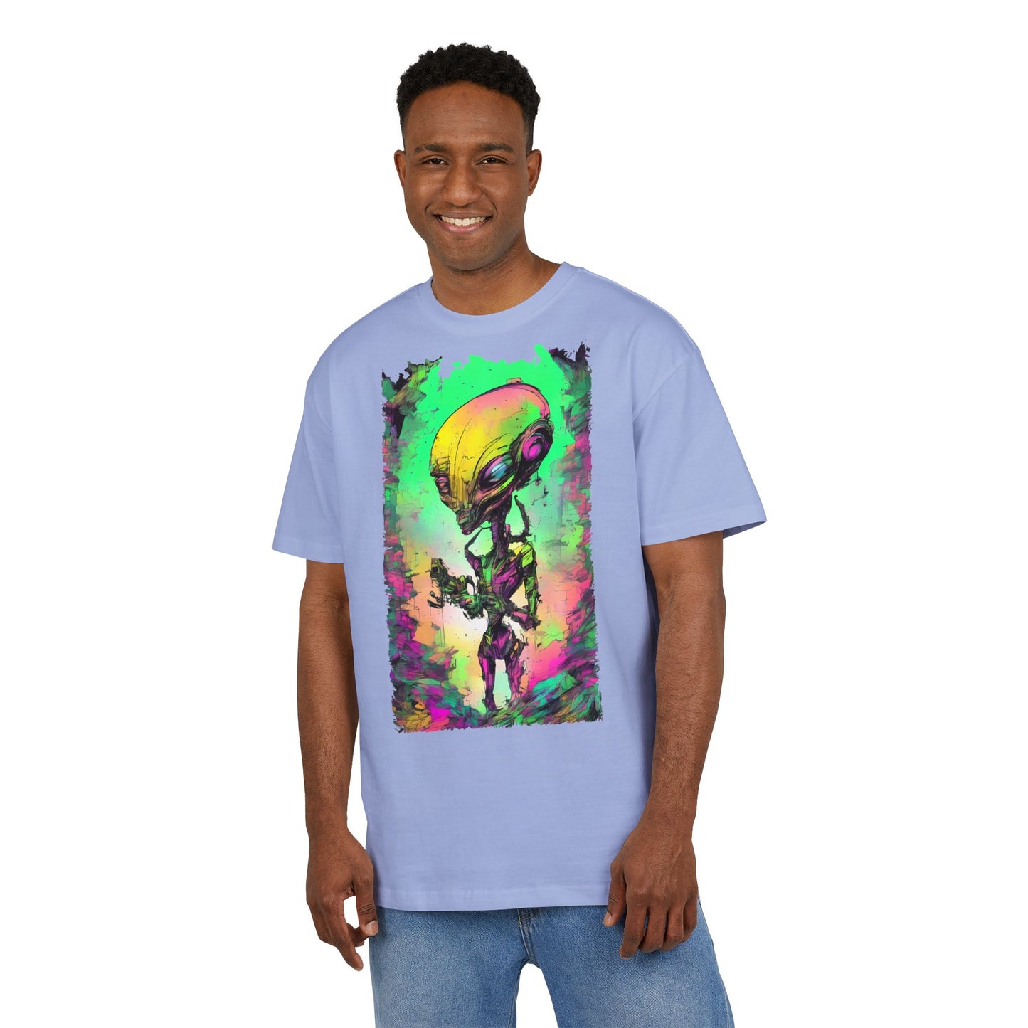 Cosmic Alien Art Tee - Unisex Heavy Oversize Tee, Retro Space Vibe Shirt, Gift for Sci-Fi Lovers, Casual Wear, Unique Graphic T-Shirt