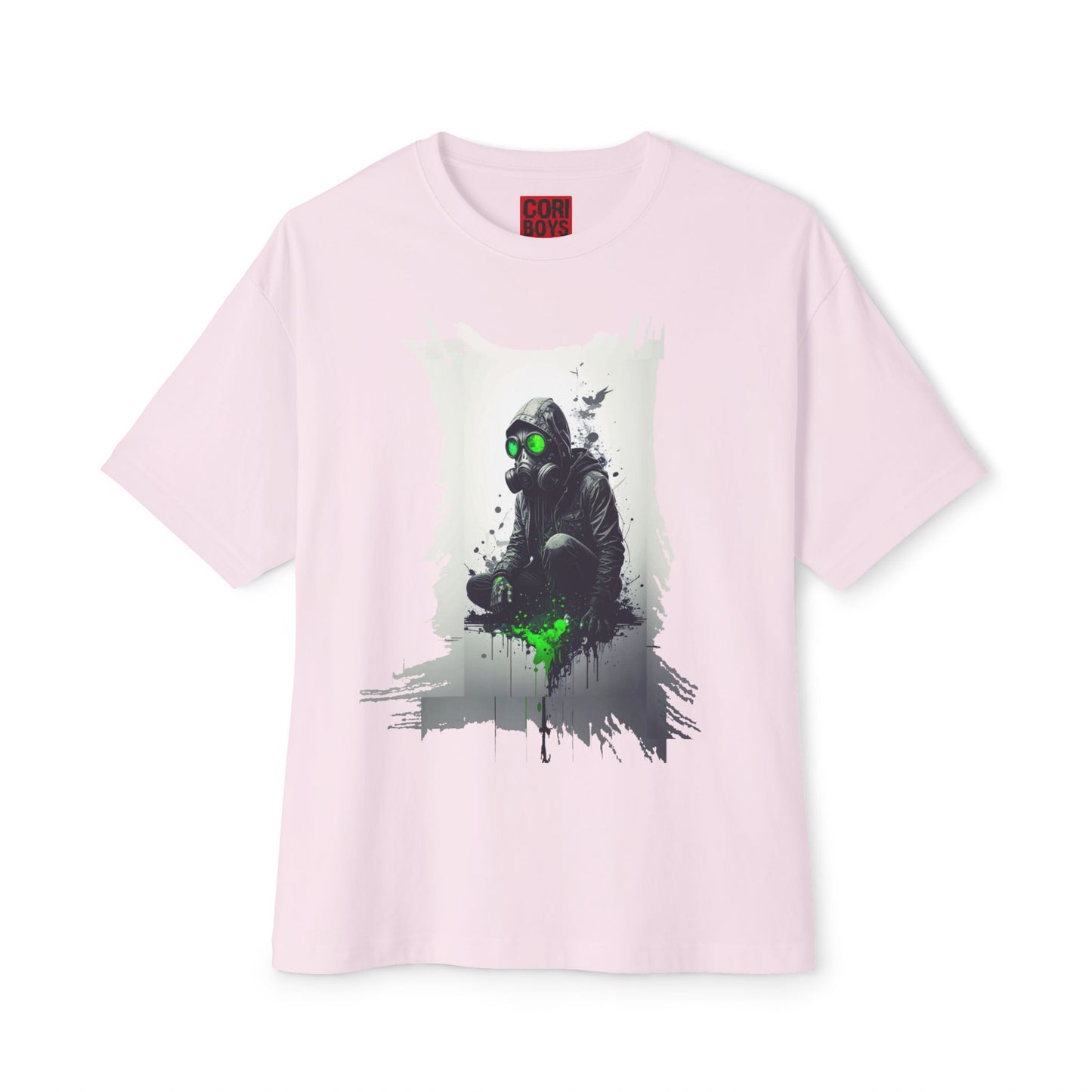 Unisex Oversized Boxy Tee with Unique Green Gas Mask Design, Graphic Tee, Streetwear Fashion, Gift for Gamers, Casual Style