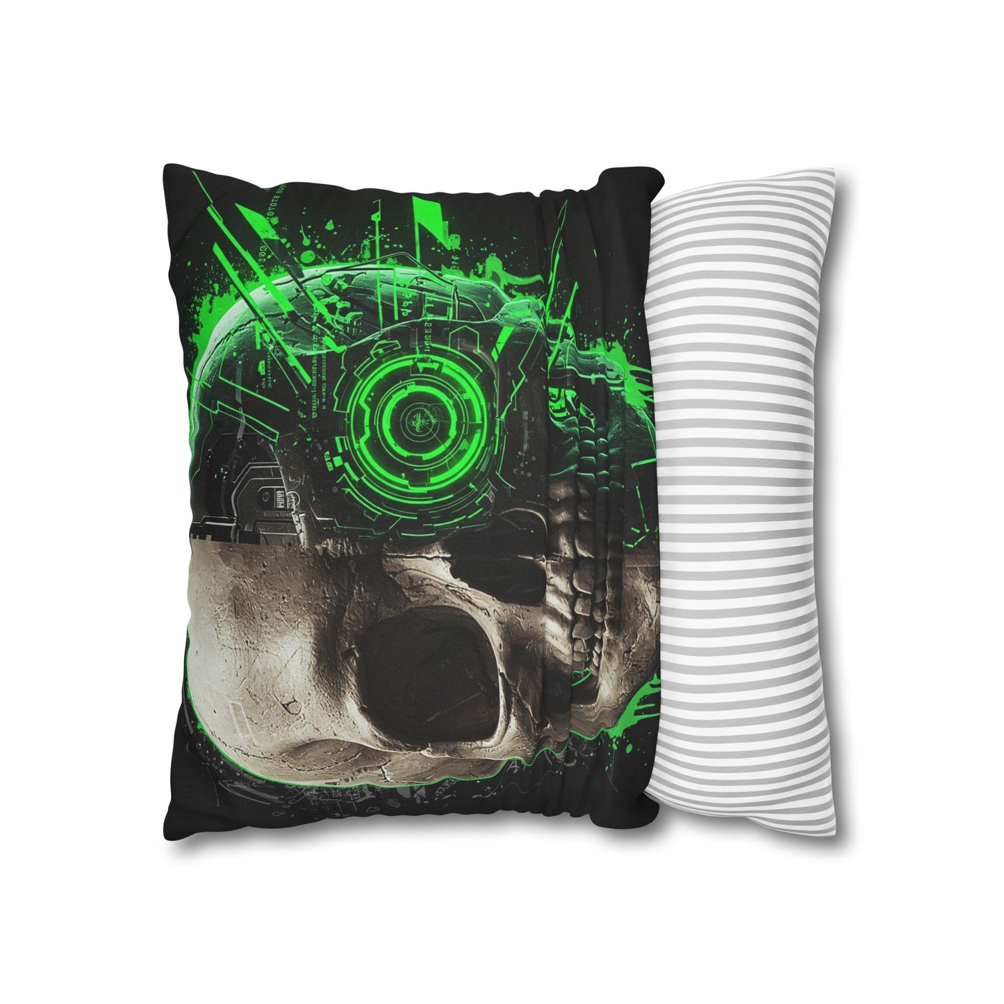 Futuristic Skull Pillowcase | Gothic Decor, Cyberpunk Home Accessories, Unique Gift, Halloween Decor, Throw Pillow