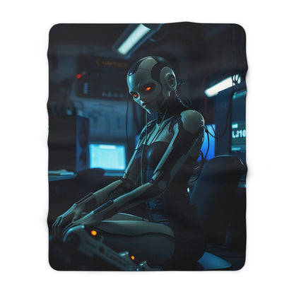 Cozy Cyberpunk Sherpa Fleece Blanket - Futuristic Design for Tech Lovers
