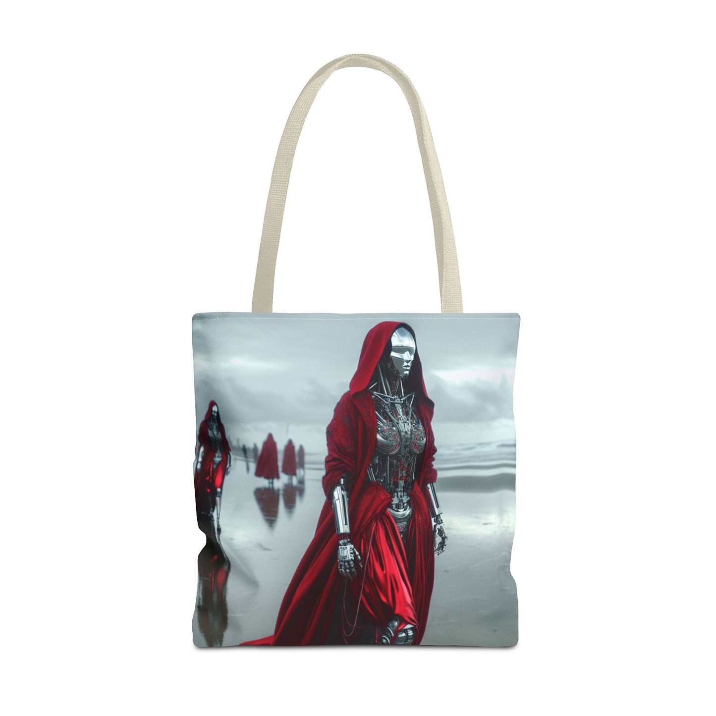 Futuristic Red Hooded Tote Bag, Eco-Friendly Shopping Tote, Stylish Reusable Bag, Perfect for Gifts, Fashion Statement