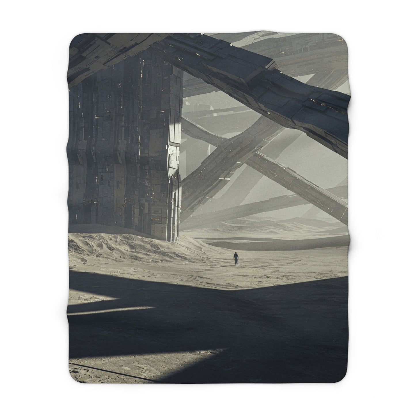 Futuristic Sherpa Fleece Blanket - Cozy Wall Art for Sci-Fi Lovers