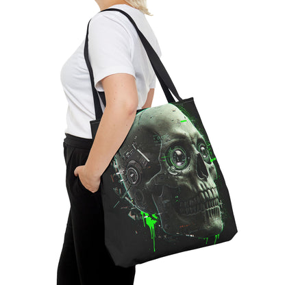 Futuristic Skull Tote Bag, Eco-Friendly Shopping Bag, Graphic Tote, Halloween Gift, Unique Art Bag, Stylish Carryall, Gift for Nerds