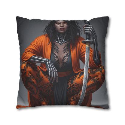 Fierce Warrior Design Pillowcase, Unique Home Decor, Boho Accent Pillow, Anime Art, Gift for Her, Cosplay Lovers
