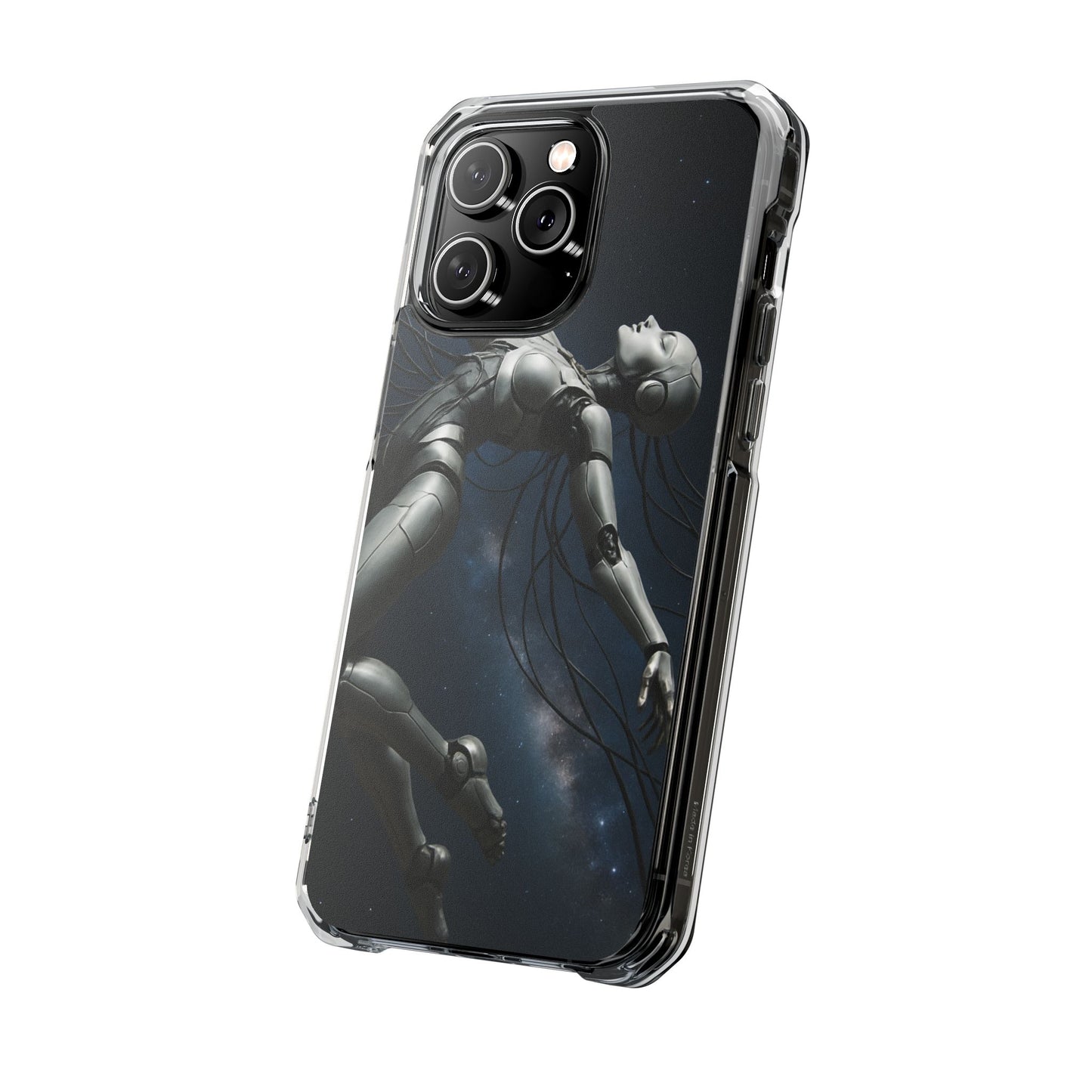 Futuristic Phone Case, Artistic Clear Impact Case for Tech Lovers, Robot Design Phone Cover, Unique Gift for Geeks, Space Theme
