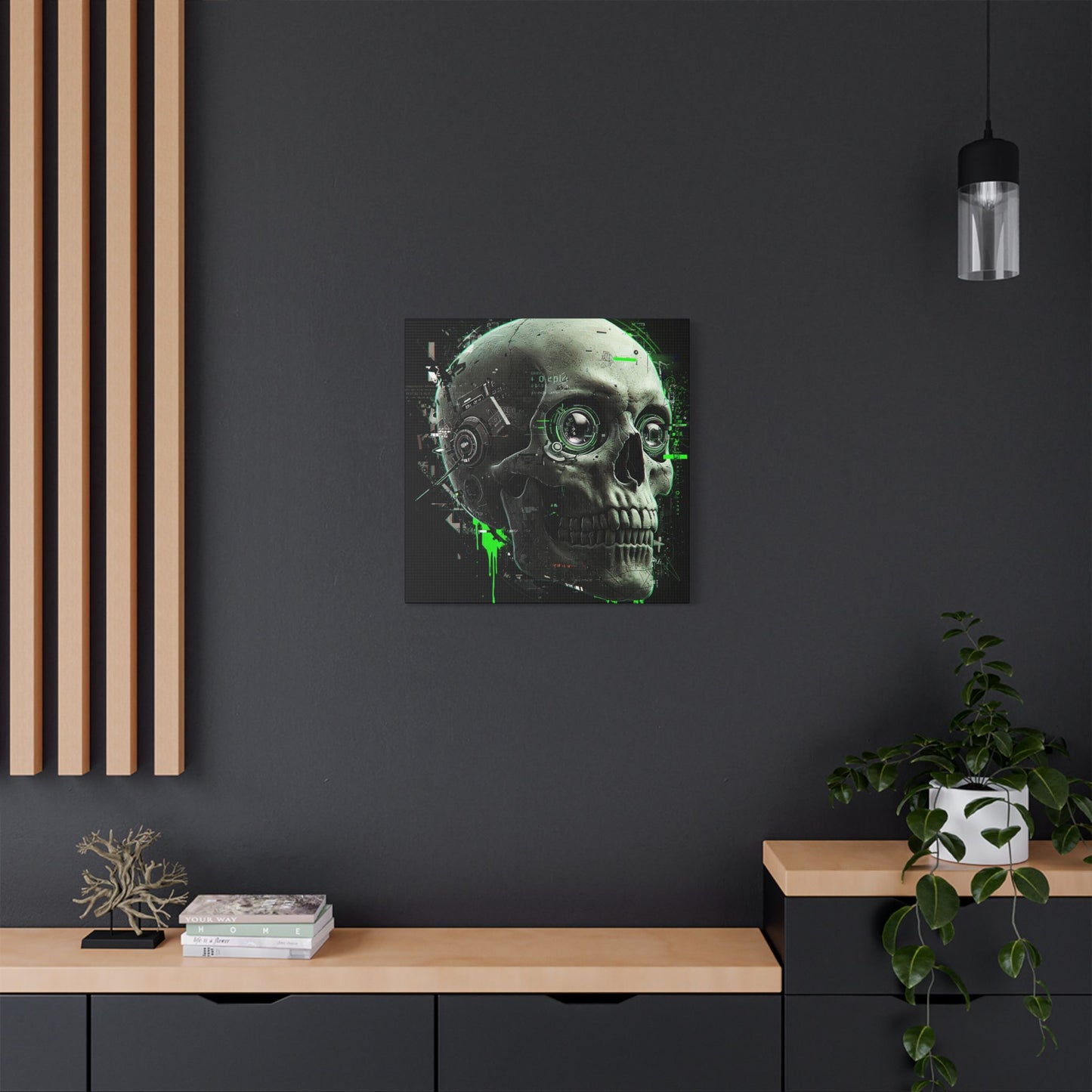 Techno Skull Canvas Art Print, Cyberpunk Wall Decor, Edgy Home Aesthetic, Gothic Gift for Him, Halloween Decoration, Modern Artwork
