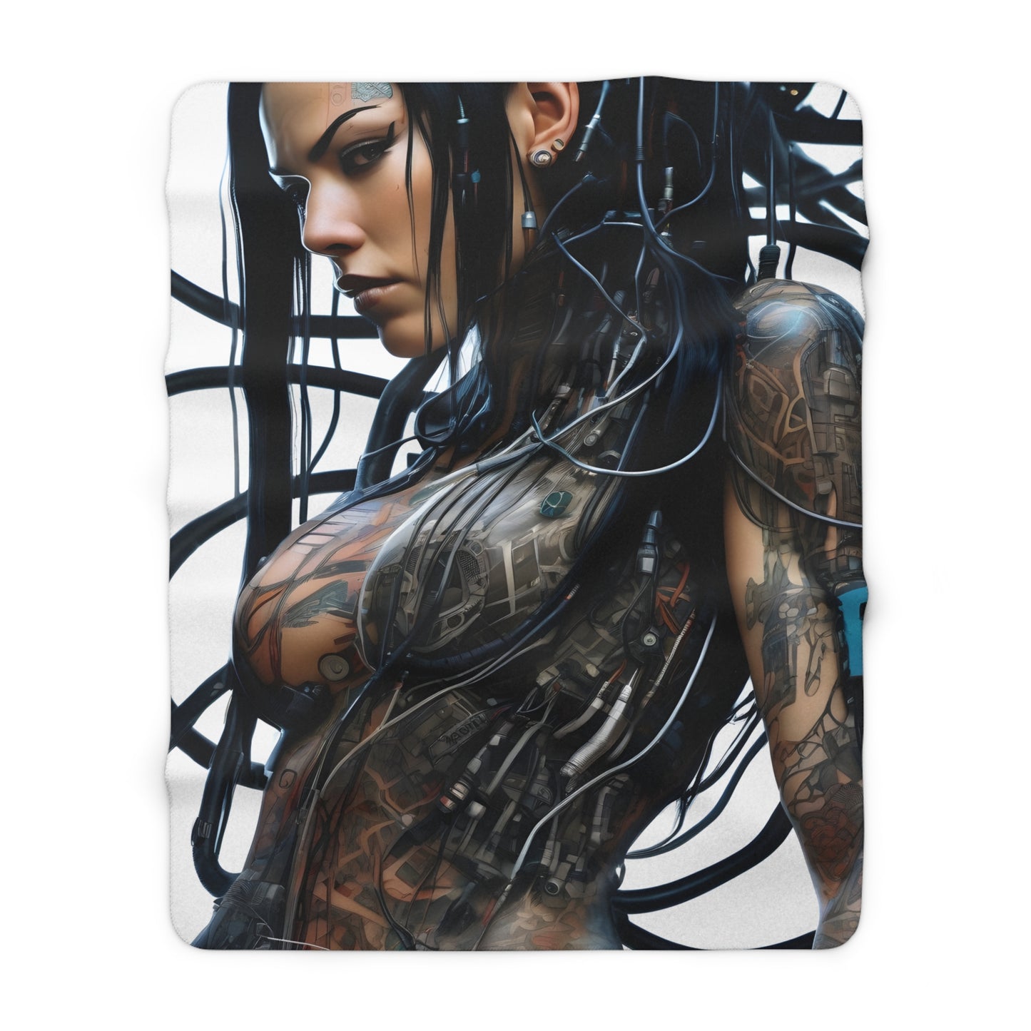 Sherpa Fleece Blanket with Futuristic Cyber Design