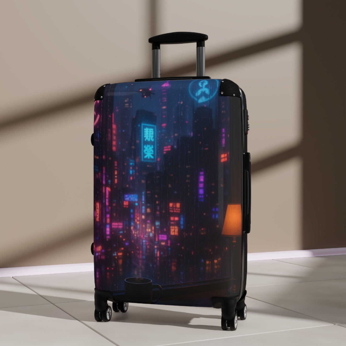 Urban Nightscape Luggage - Stylish Travel Suitcase, Neon City Design, Perfect for Adventurers, Travelers, Gifts for Explorers