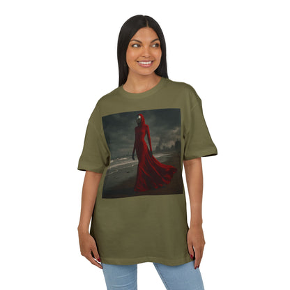 Mystical Red Hooded Tee - Unisex Oversize T-Shirt, Grunge Fashion, Streetwear Style, Gift for Horror Fans, Casual Wear