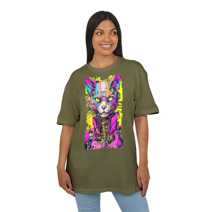 Colorful Cat Graphic Tee, Unisex Heavy Oversize T-Shirt, Funky Cat Art Shirt, Gift for Cat Lovers, Unique Casual Wear