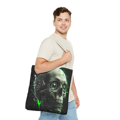 Futuristic Skull Tote Bag, Eco-Friendly Shopping Bag, Graphic Tote, Halloween Gift, Unique Art Bag, Stylish Carryall, Gift for Nerds