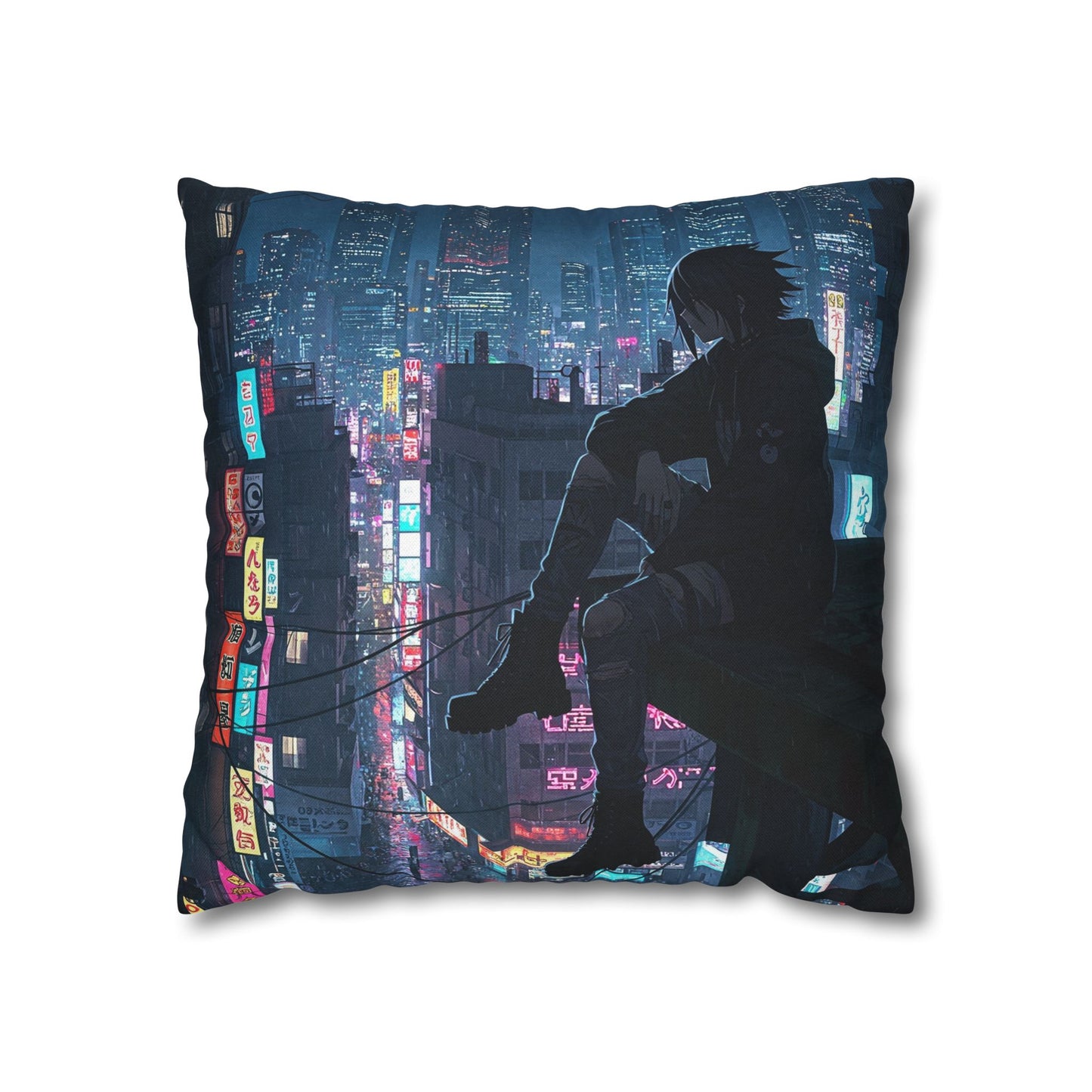 Anime-Inspired Urban Pillowcase, Cozy Home Decor, Nerdy Gift, Bedroom Accent, Cyberpunk Decor, Manga Lover Gift