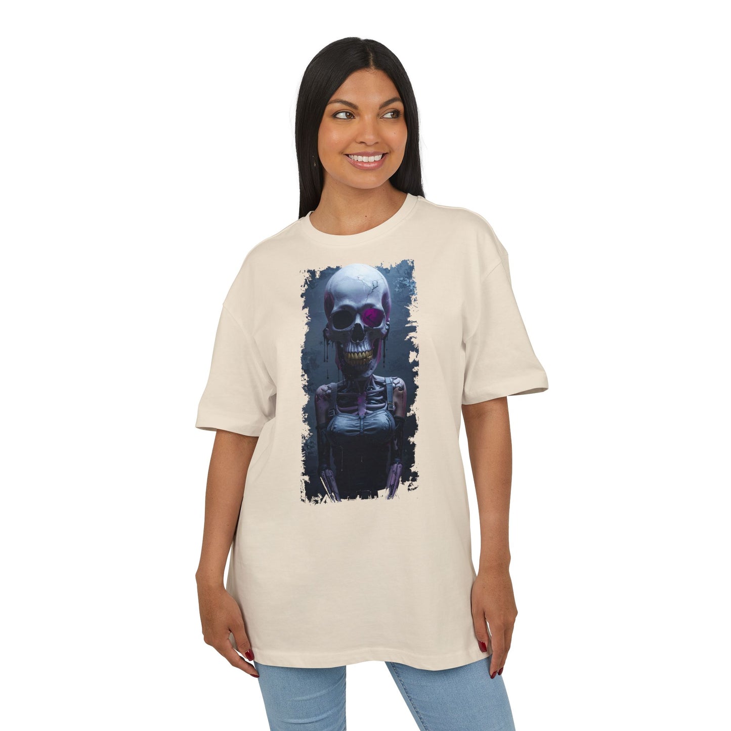 Unisex Heavy Oversize Tee with Skeleton Graphic, Spooky Halloween T-shirt, Casual Graphic Tee, Skeleton Art Shirt, Unisex Halloween Apparel