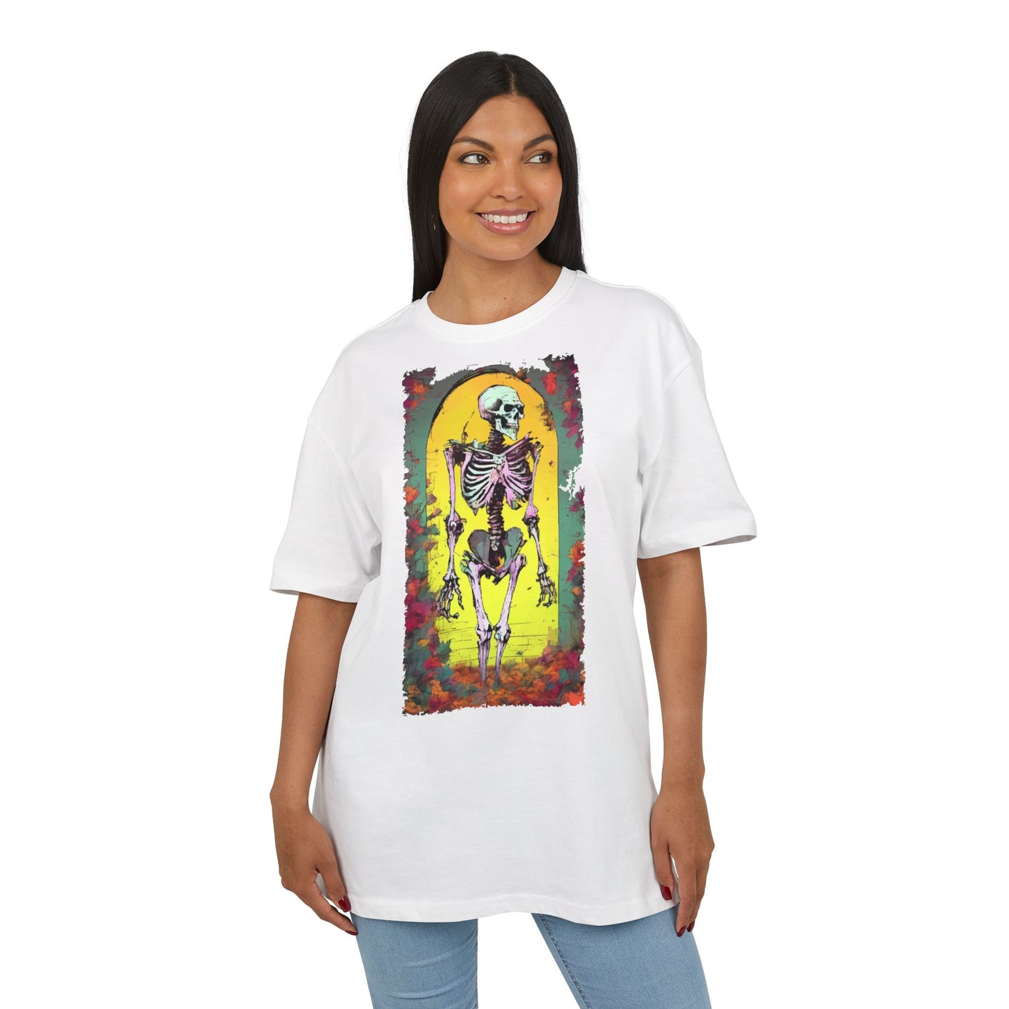 Skeleton Graphic Oversize Tee - Unisex Halloween Shirt, Comfortable Casual Wear, Spooky Vibes, Perfect for Parties and Everyday