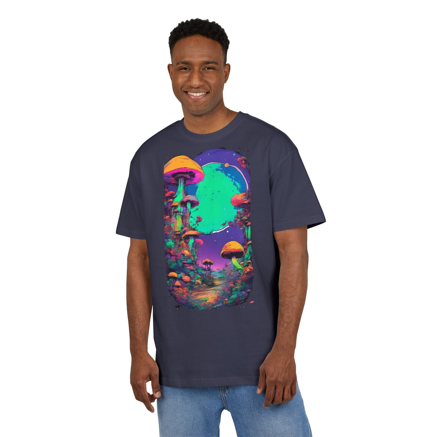 Psychedelic Mushroom Oversize Tee, Unisex Heavyweight Shirt, Bohemian Fashion, Festival Wear, Nature Lover Gift