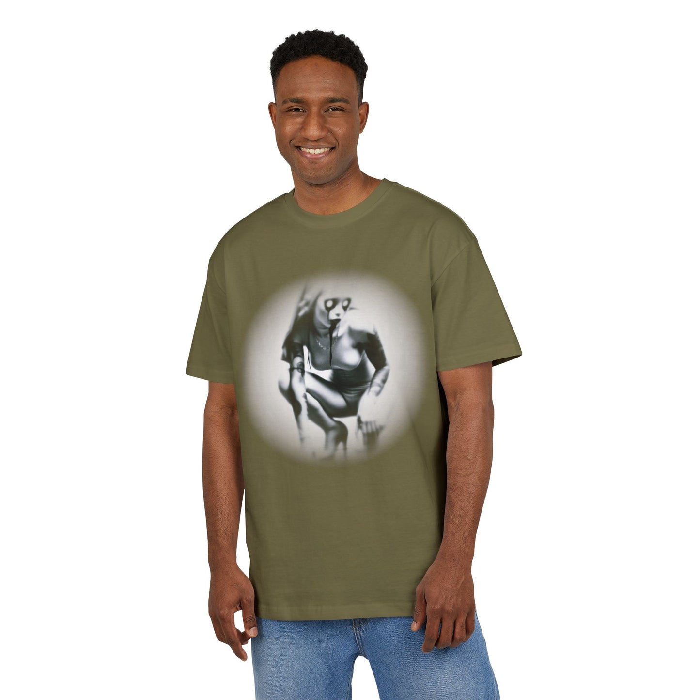 Stylish Unisex Heavy Oversize Tee with Artistic Graphic - Horror Design
