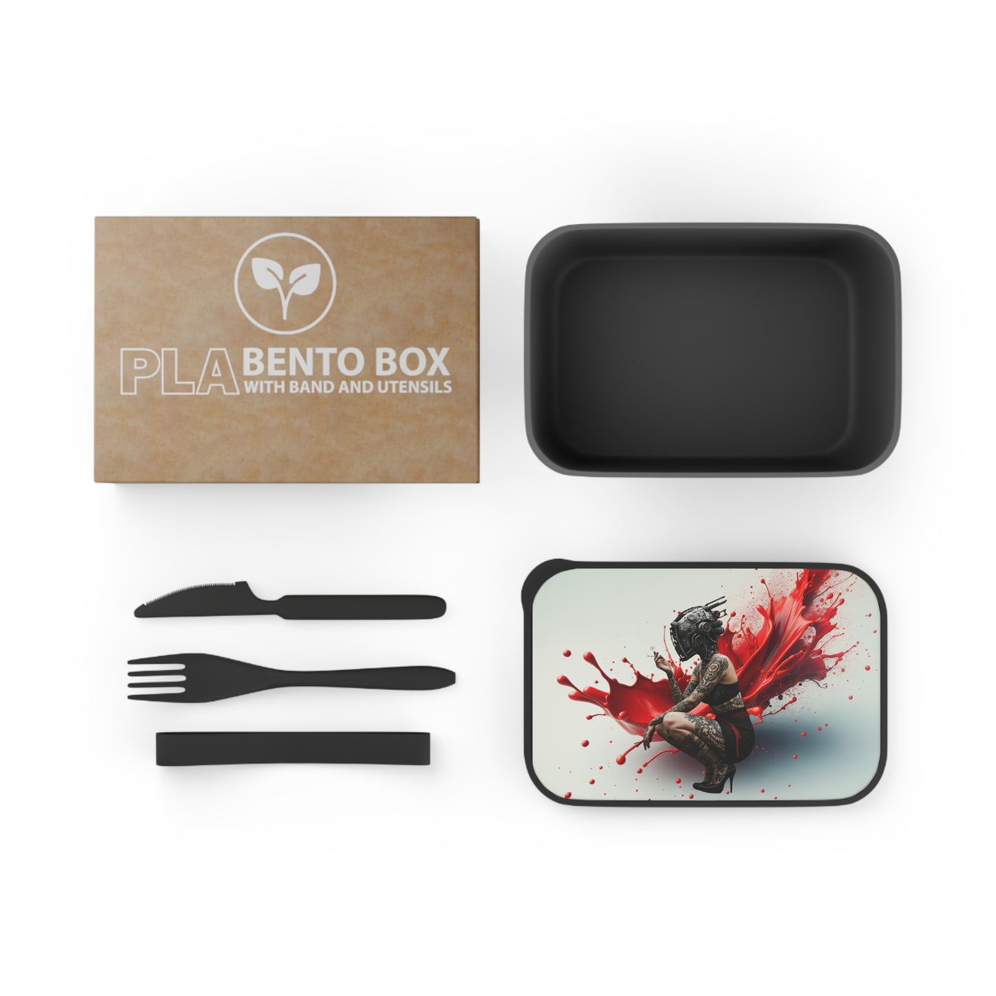 Edgy Bento Box with Band & Utensils | Unique Meal Prep Container, Art-Inspired Lunch Box, Cool Gift for Foodies