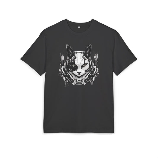 Cyber Cat Graphic Tee - Unisex Oversized T-Shirt, Cool Streetwear, Gift for Cat Lovers, Futuristic Design, Casual Everyday Wear