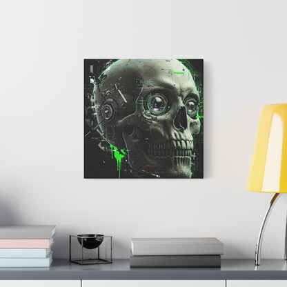 Techno Skull Canvas Art Print, Cyberpunk Wall Decor, Edgy Home Aesthetic, Gothic Gift for Him, Halloween Decoration, Modern Artwork