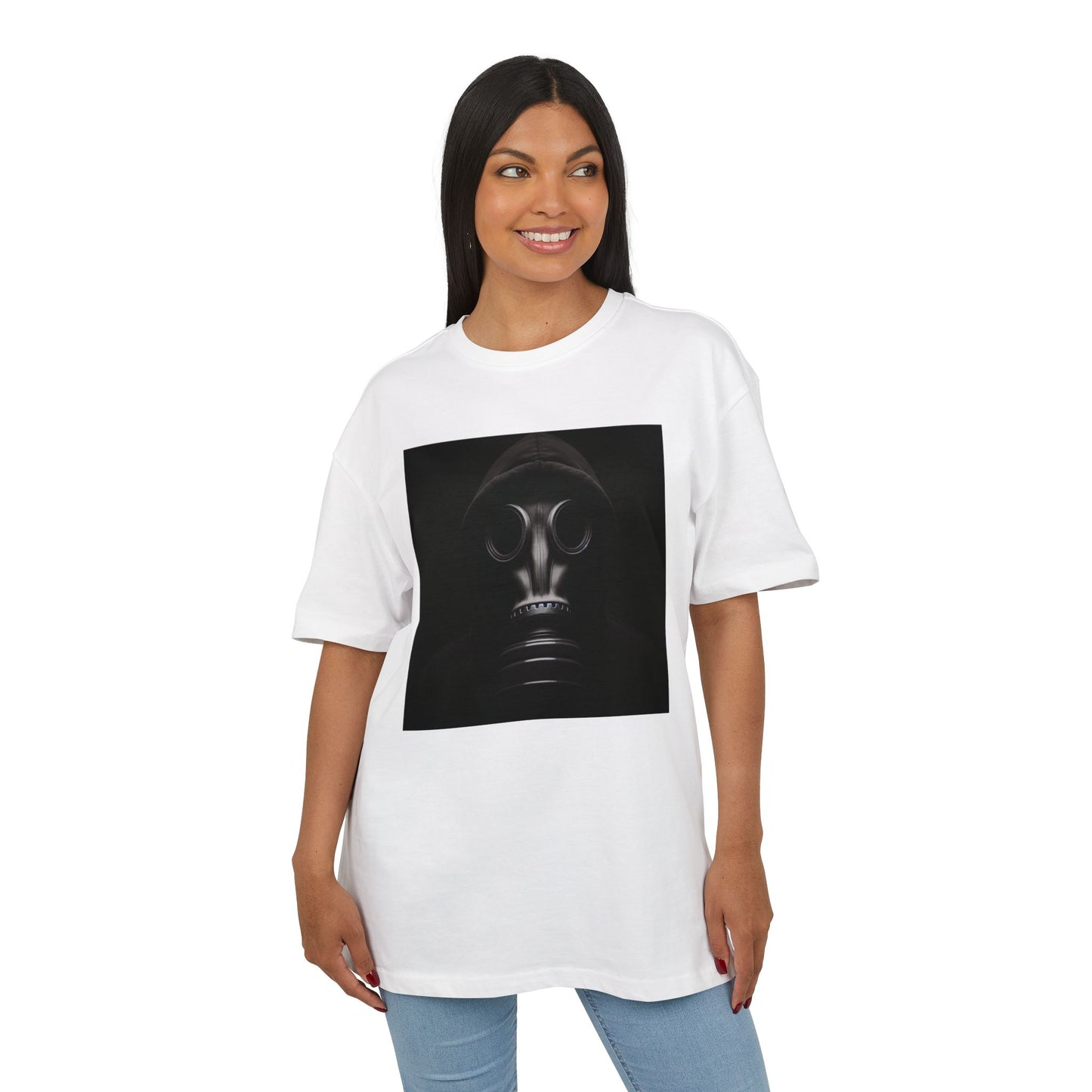 Unisex Heavy Oversize Tee with Bold Gas Mask Design, Streetwear, Artistic Tee, Gift for Trendsetters, Casual Wear, Grunge Fashion