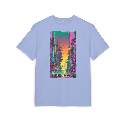 Vibrant Retro Sunset Unisex Heavy Oversize Tee, Casual Wear, Graphic Tee, Summer Style, Trendy Streetwear