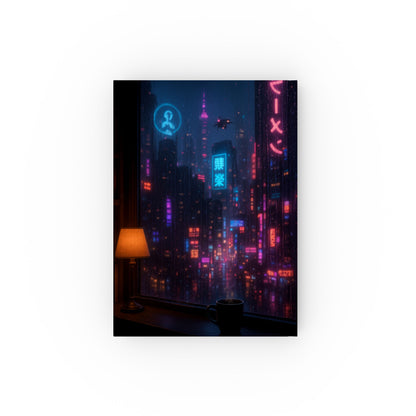 Neon Cityscape Hard Backed Journal, Aesthetic Notebook for Writers, Gift for Students, Travel Diary, Inspirational Journal