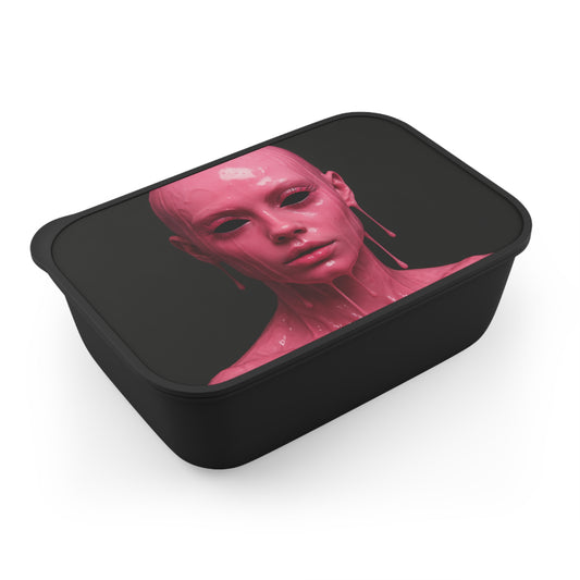 Artistic Bento Box with Utensils, Unique Food Storage, Pink Design, Eco-Friendly Lunch Container, Gift for Foodies
