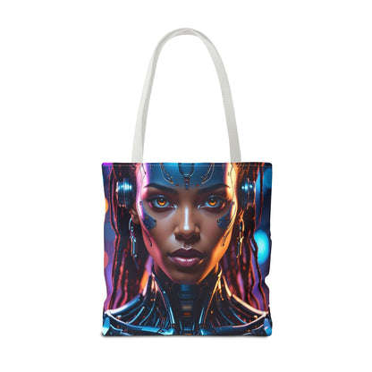 Futuristic Cyberpunk Tote Bag, AOP Tote, Cool Gift for Tech Lovers, Stylish Bag for Everyday Use, Space-Themed Fashion